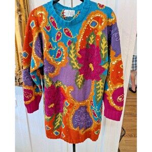 Vintage Granny Sweater Jennifer Reed Hand Knit Grannycore Paisley 80s SZ Large